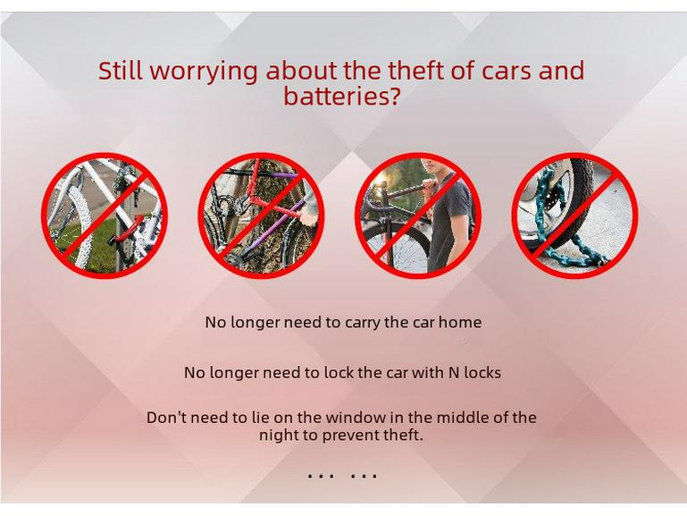 Alarme Remoto Antifurto para Bicicleta Elétrica Preta com Sensor de Vibração Sem Fio