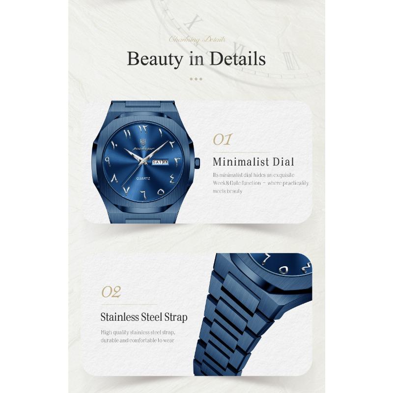 POEDAGAR Elegant Woman Clock Date Week Waterproof Casual Ladies Wristwatch Quartz Stainless Steel Fashion Watches