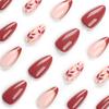 Red Almond Press-On Nails with French Wine and Leaf Design Stickers