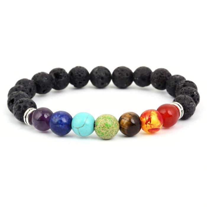 

Bracelet - WCZF5 - Femme - Pierres volcaniques - 7 chakras - Élastique 7.5 pouces