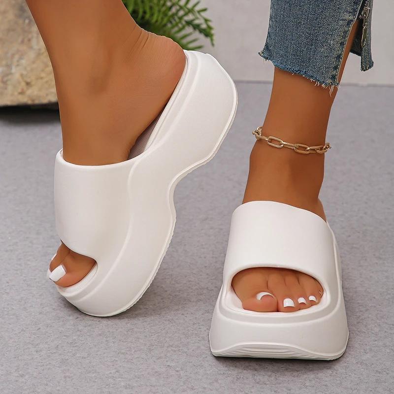 Chunky Platform Slippers for Women Summer Comfortable Wedge Heels Sandals Woman Solid Non Slip Eva Thick Sole Slides Shoes