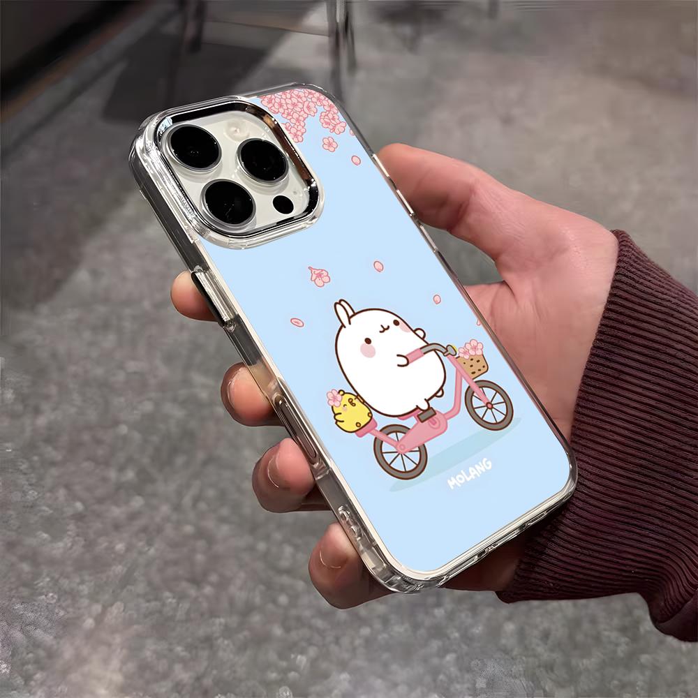 Cartoon M-Molang Phone Case For IPhone 17 Air 16 E 15 14 13 12 11 Plus Pro Max Electroplated Transparent Soft Shell