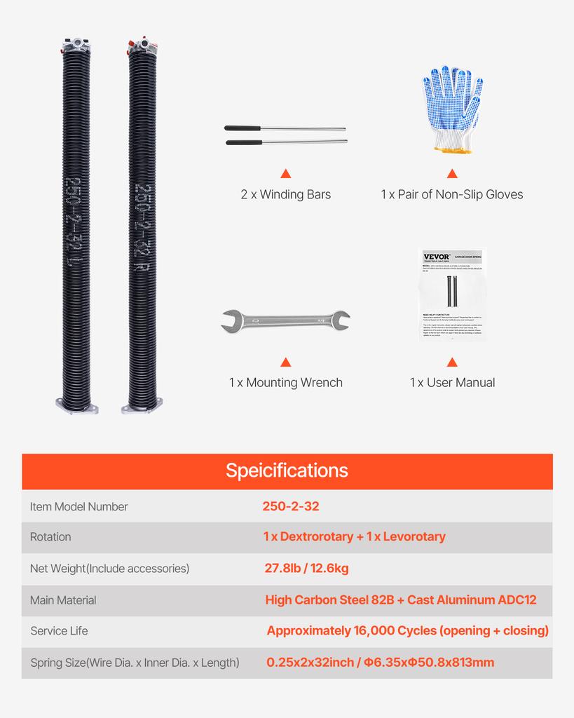 SucceBuy Garage Door Torsion Springs Pair Cycles Electrophoresis Black Coated for Replacement Garage Door Springs