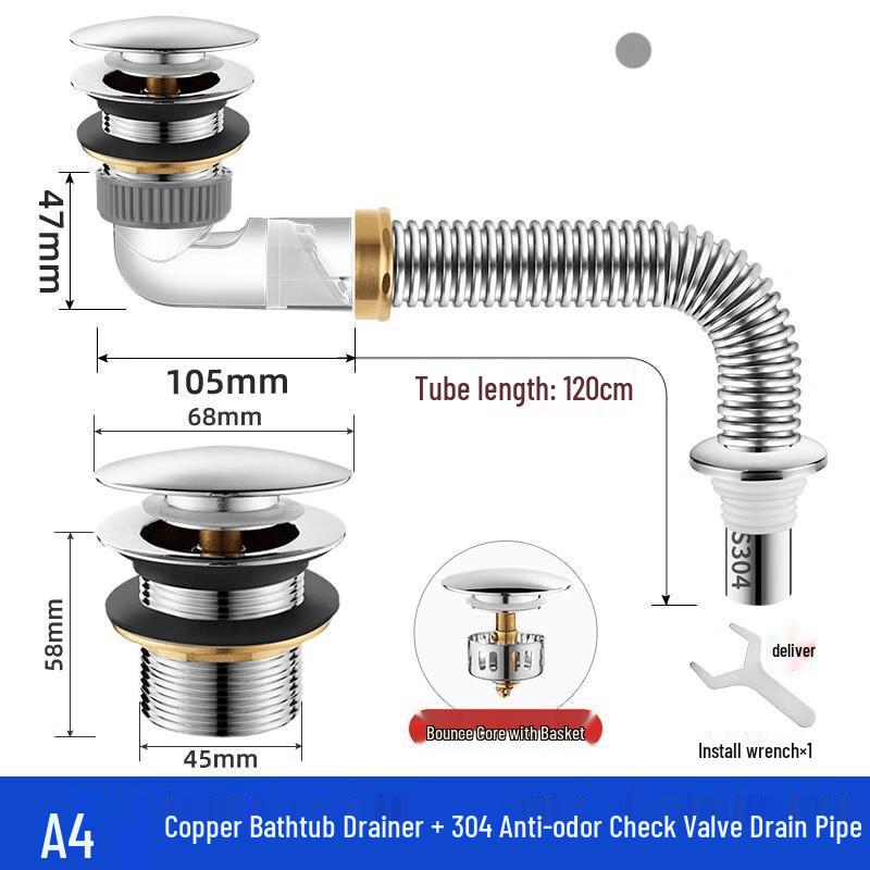 

TaiJuFu Bathtub Drainer with Odor-proof Valve and Stainless Steel Pipe