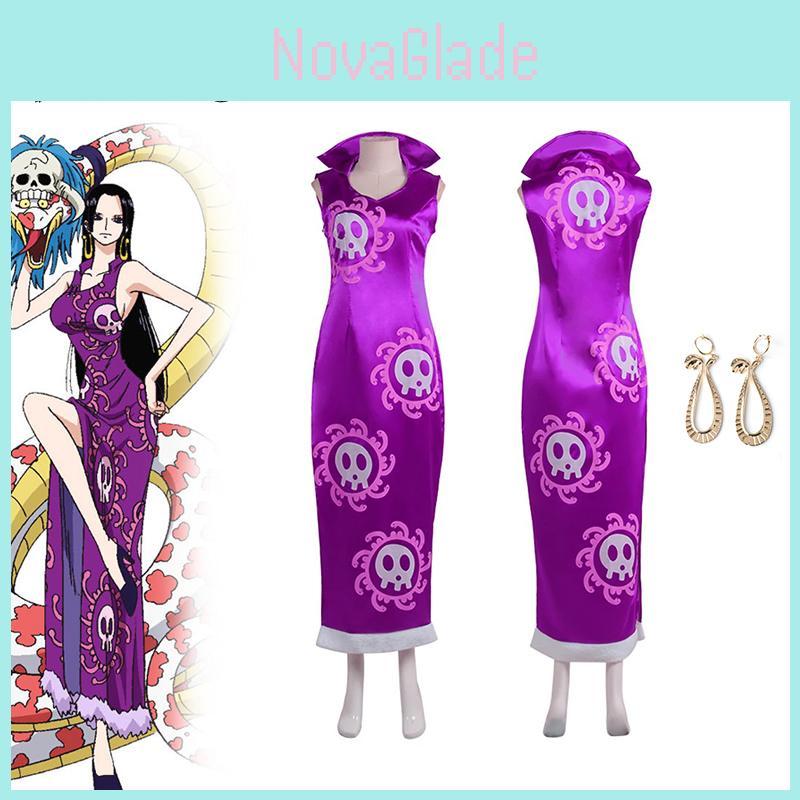 One Piece Boa Hancock Cosplay Dress Suit In Satin Fabric For Halloween Party