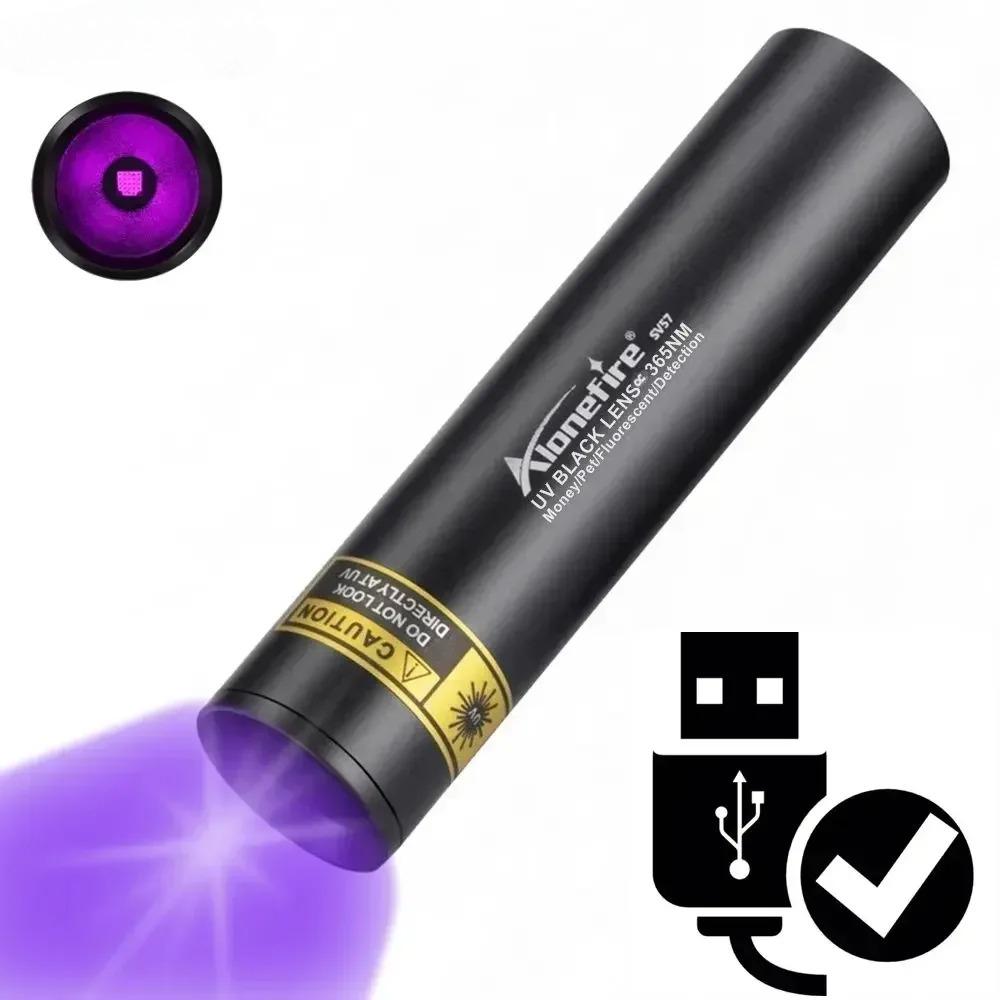 3W 365nm UV Flashlight - USB Rechargeable Black Light, Used for Pet Urine, Cat Ringworm, Mineral and Scorpion Detection (SV57)