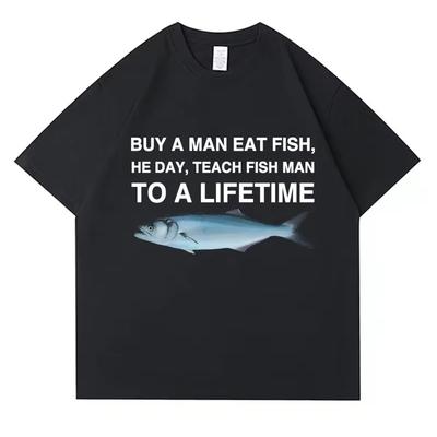 Zabawny Mem z Diagramem Ryby Graficzny T-shirt Męski Damski Retro Wysokiej Jakości Modne Koszulki Topy Casual 100% Bawełna Koszulka Oversize