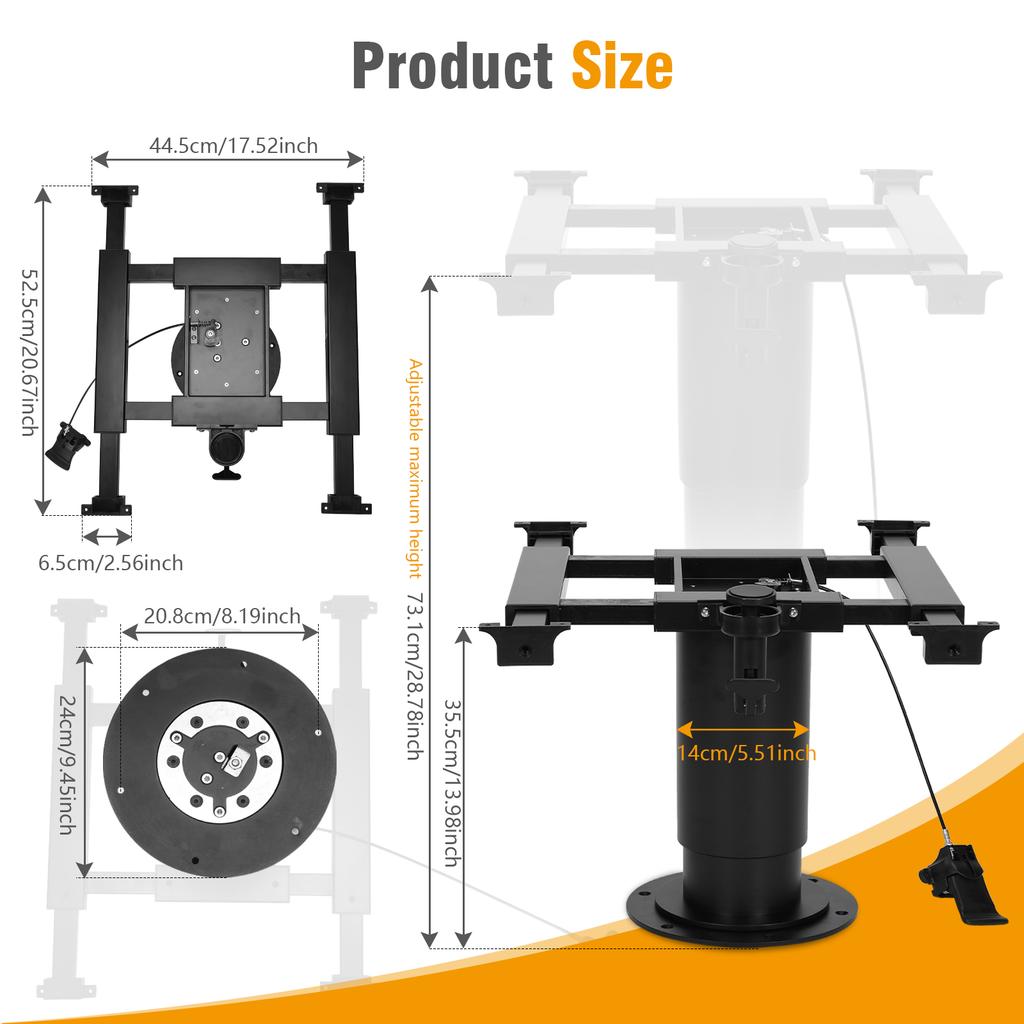 Adjustable RV Table Pedestal Stand Leg with Gas Lift Pneumatic Table Leg Base Mount for RV Marine Boat Yacht up to 100 Lbs