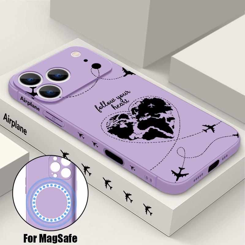 Flugzeug Herz Kartenprint Hülle Für iPhone 17 Pro Max Magnetisch Für Magsafe Weiche Hülle Für iPhone 16 Pro Max 15 14 13 16E Air