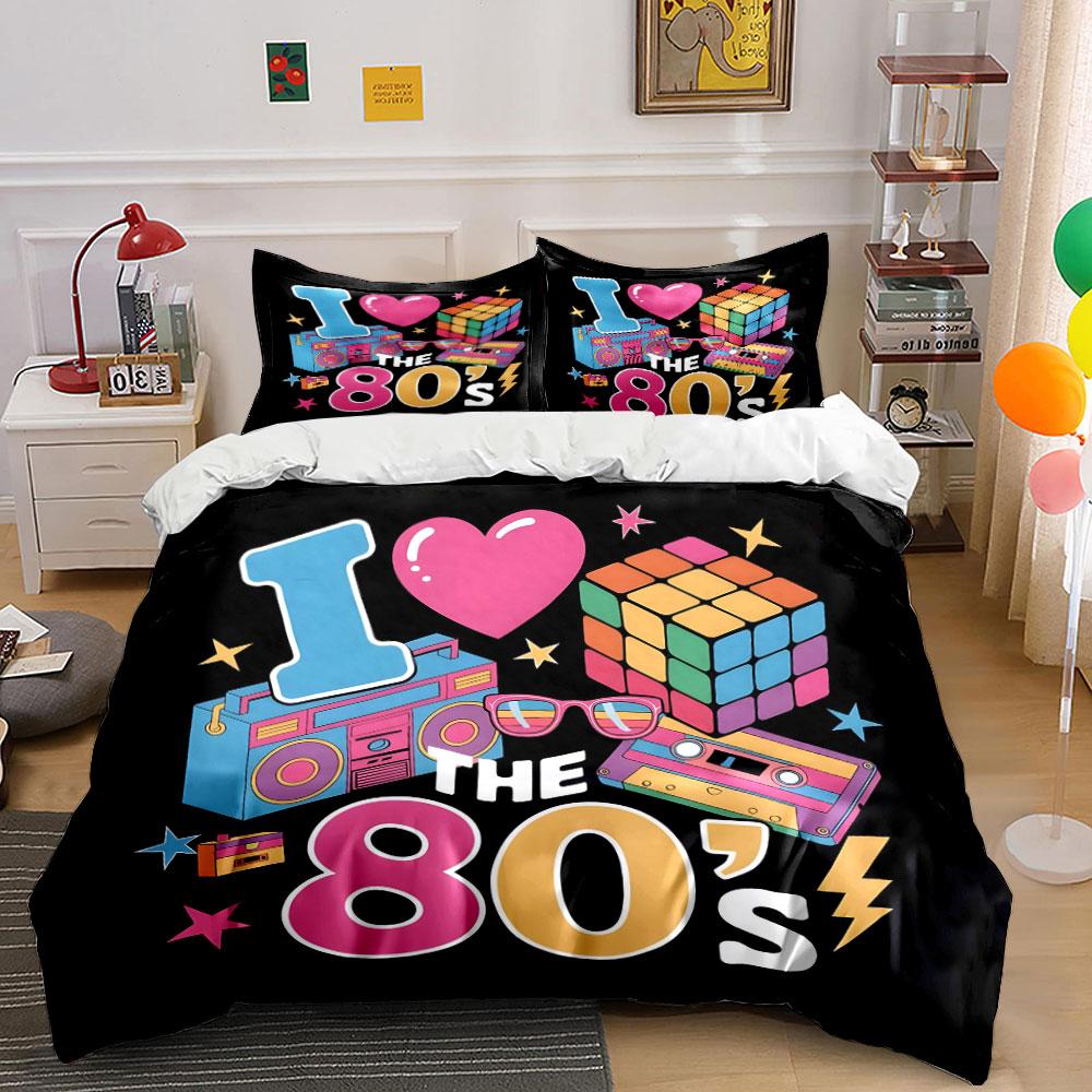 I Love the 80s Retro Design Bedding Duvet Cover Set (1*Duvet Cover 2*Pillowcases, Without Duvet Insert)