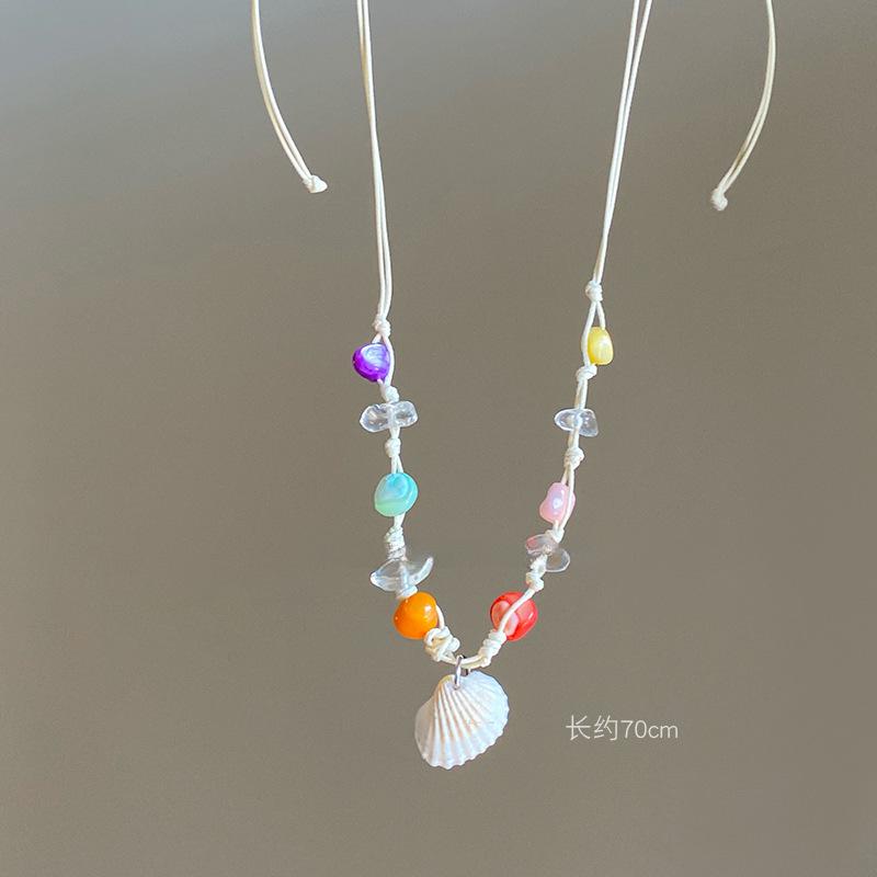 Вощеная веревка морская звезда ракушка жемчуг кулон ожерелье летний морской отдых стиль цепочка на ключицу свежий и сладкий темперамент ожерелье