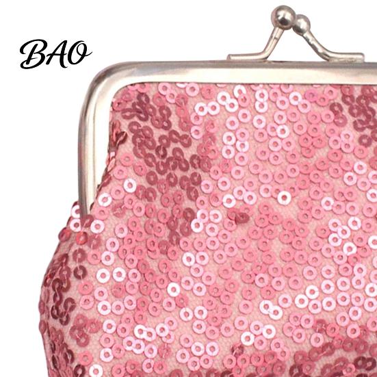 Compact Change Purse Women Coin Purse, with Metal Hinge And Kiss-lock Design, Lightweight Portable Small Wallet Mini Wallet, Sequined Glitter Vintage