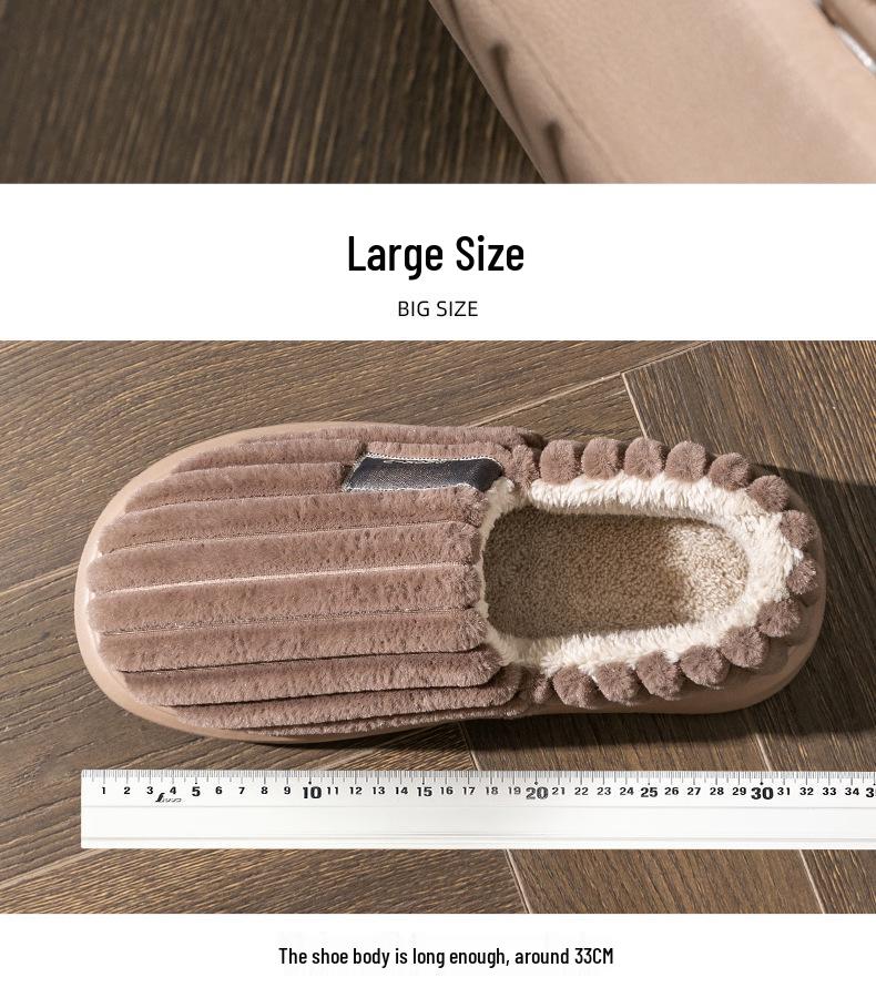 Men's Plus Size Non-Slip Fluffy Cotton Slippers - New 2026 Autumn/Winter Indoor Warm Household Shoes