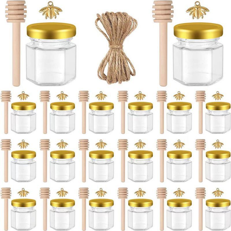 Hexagonal Honey Jar Set: Sealed Lid, Thickened Glass for Jam, Chili Sauce, Mini Honey Portions