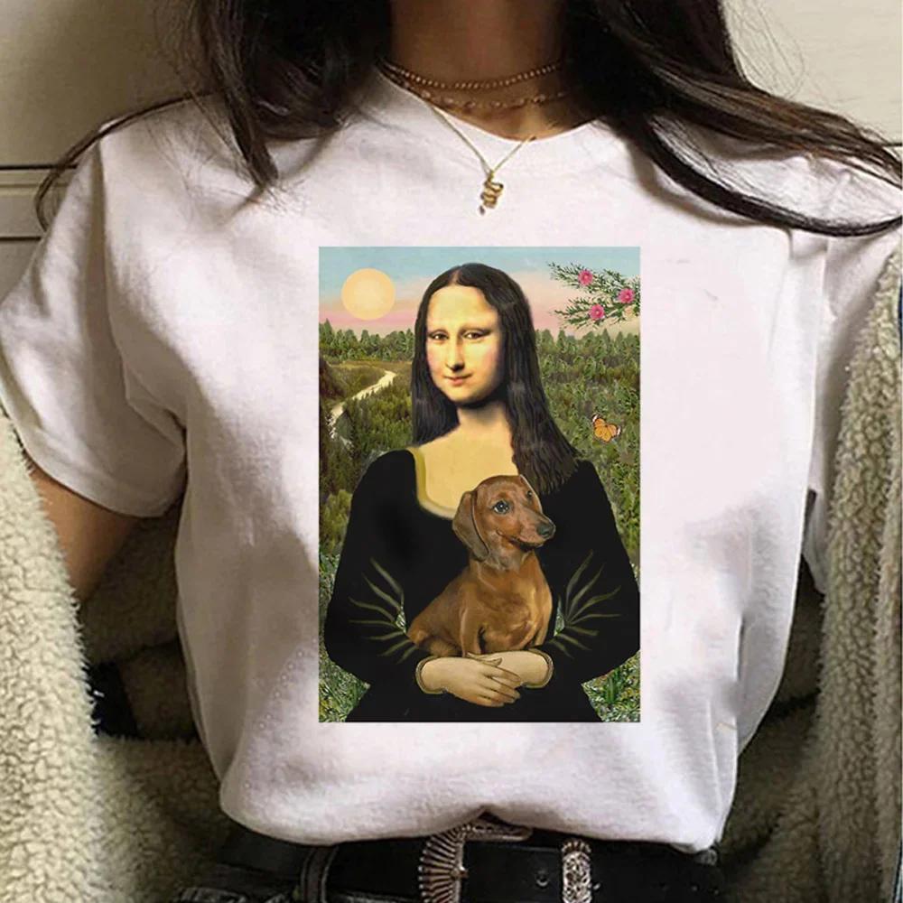 Lustiges Mona Lisa Bild T-Shirt Damen Spoof Grafik T-Shirts Humorvolle Streetwear Tops Sommer Y2k Damen Bluse Kawaii Kleidung