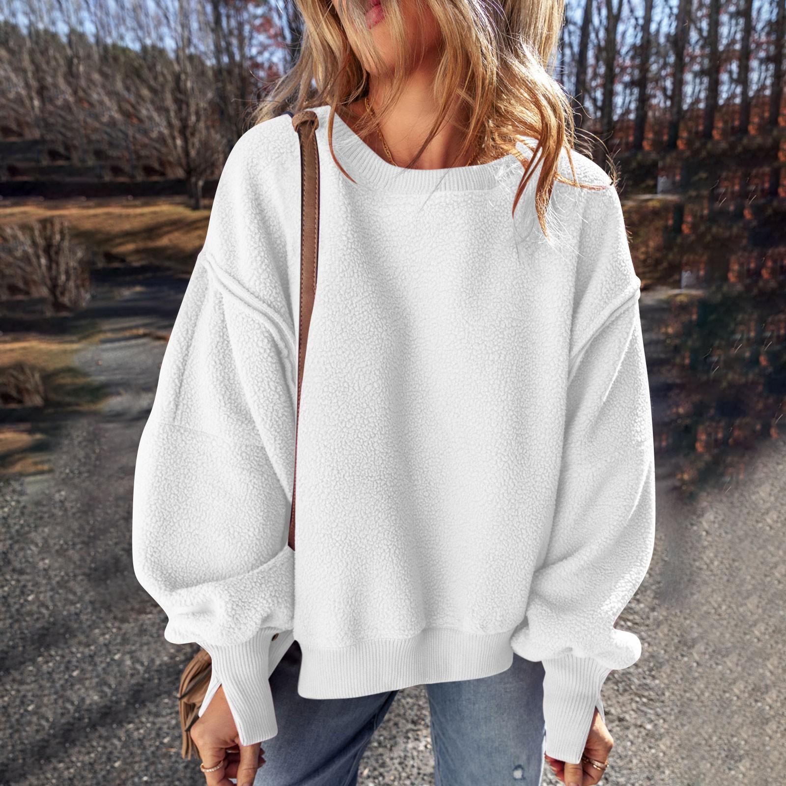 

Женский однотонный пуловер с толстовкой, плюшевая модная толстовка с длинным рукавом M белый
