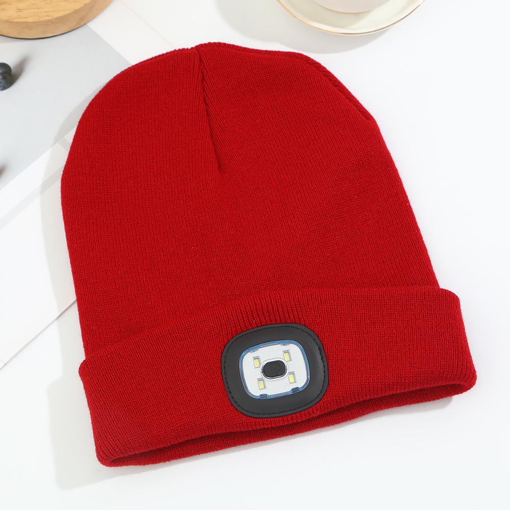 Dobíjecí LED vlněná pletená čepice pro venkovní sporty a cyklistiku