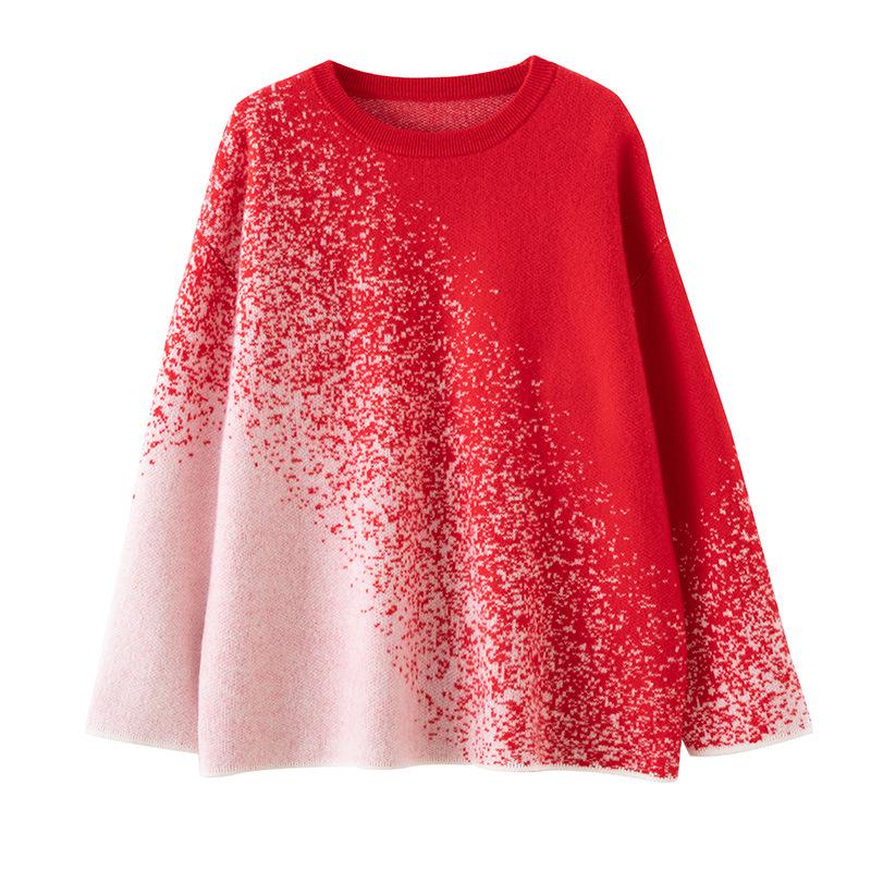 Women's Lazy Style Pure Cashmere Sweater with Colorful Dot Gradient