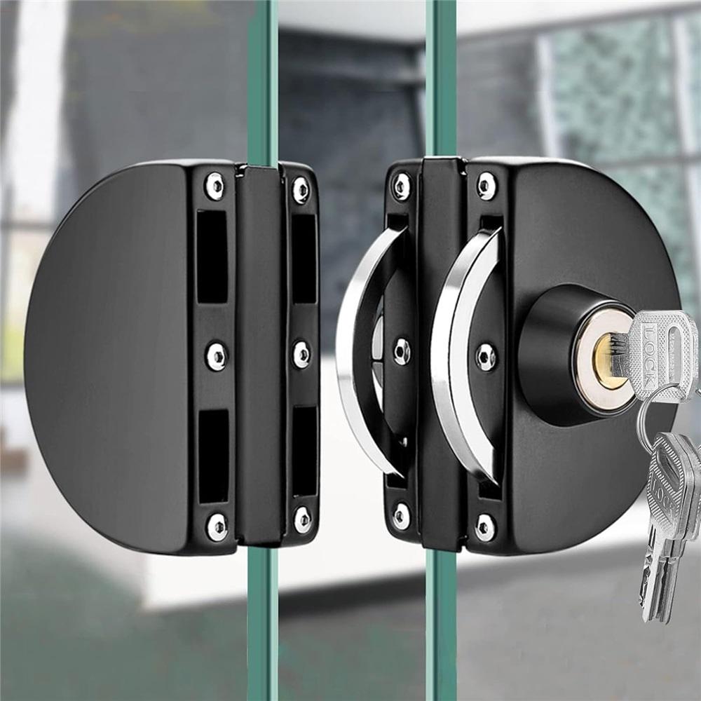 No Drilling Stainless Steel Glass Door Lock Central Glass Door Lock Double Sliding Glass Door Black