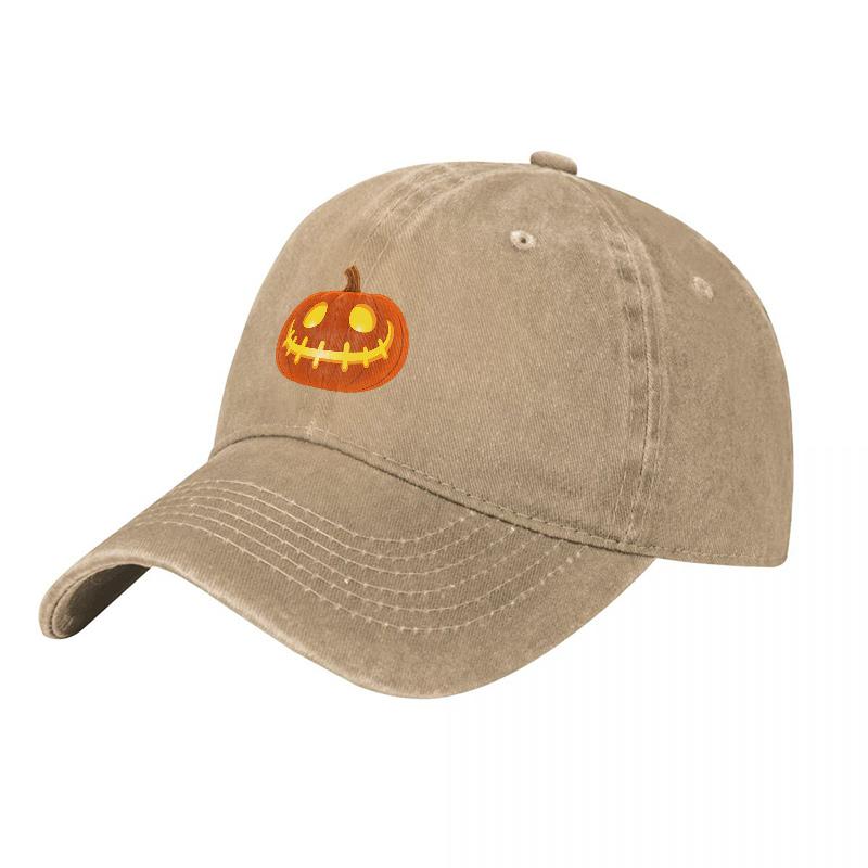 Halloween Pumpkin Patch Washed Canvas Baseball Cap Embroidered Jack O Lantern Hat for Unisex Women