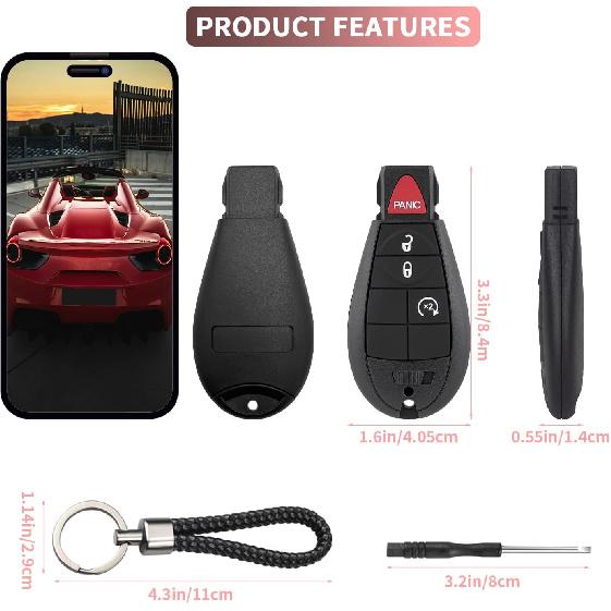 Key Fob Case Replacement for Dodge Ram 1500 2500 3500 4500 5500 2013 2014 2015 2016 2017 2018    GQ4-53T 56046955 Pickup Truck 4 Button Keyless Entry