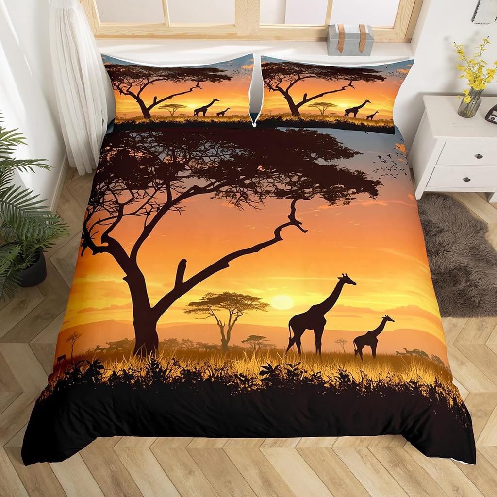 Comforter Giraffe Twin Full Microfiber Safari Animal Comforter Tropical Jungle Giraffes Bedding Set For Girls Boys Room