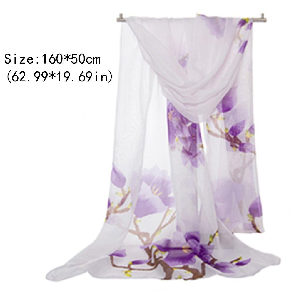 Flower Print Long Wrap Shawl 160*50cm Beach Gauze Scarf Elegant Shawl Silk  for Women
