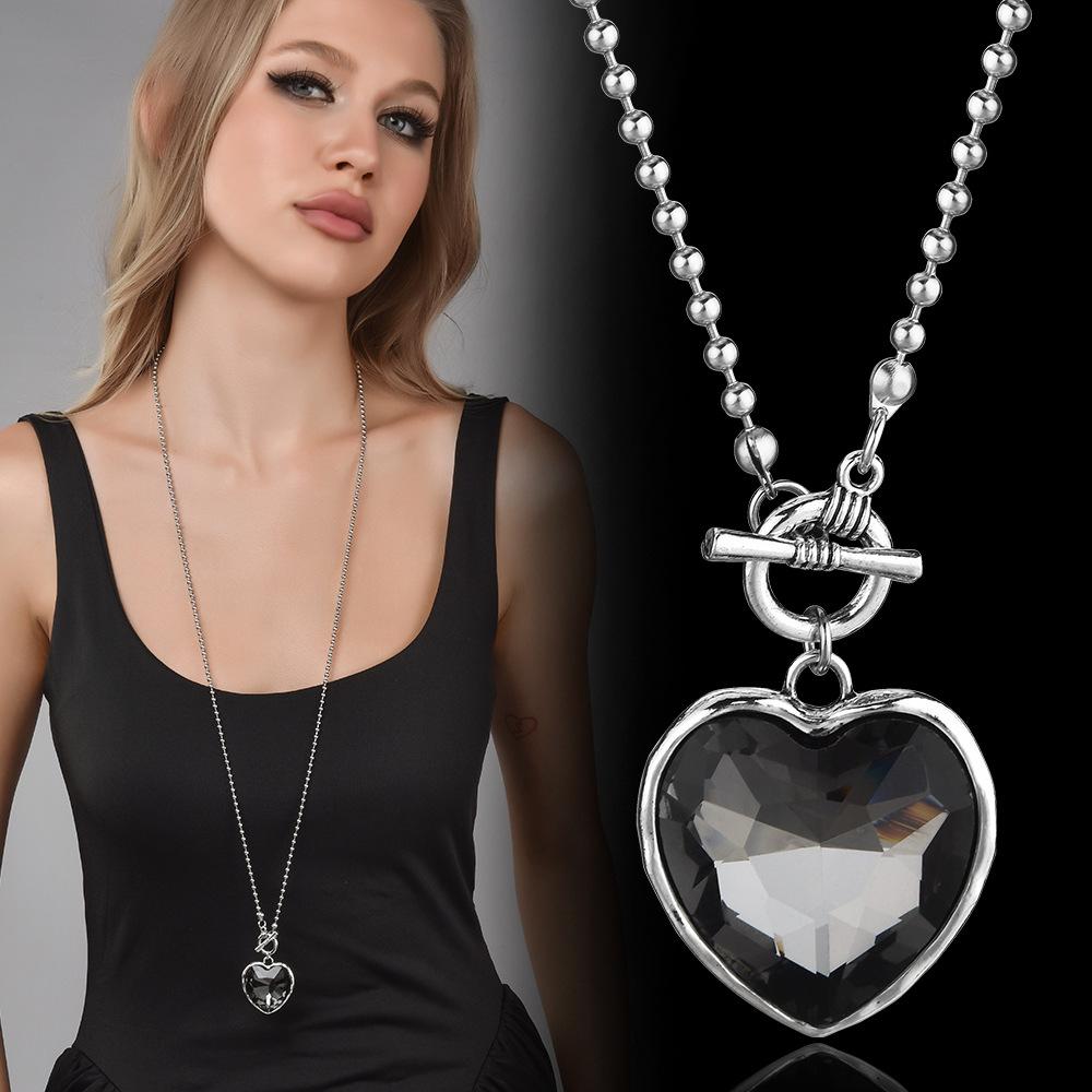 Fashion OT Buckle Love Crystal Trend Clavicle Accessories Pendant Necklace 60CM(Necklace Long)