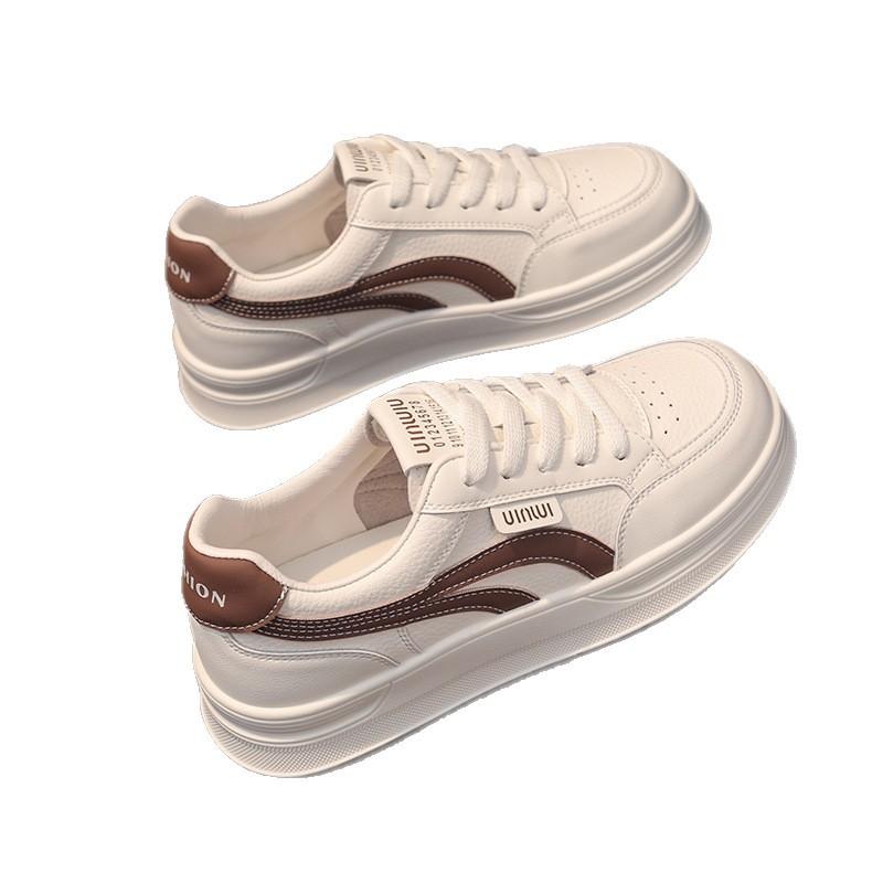 Leather White Shoes Women's Thick Baseplate Shoes 2025 Summer New Light Breathable Comfortable Sports Leisure Sports Board Shoes