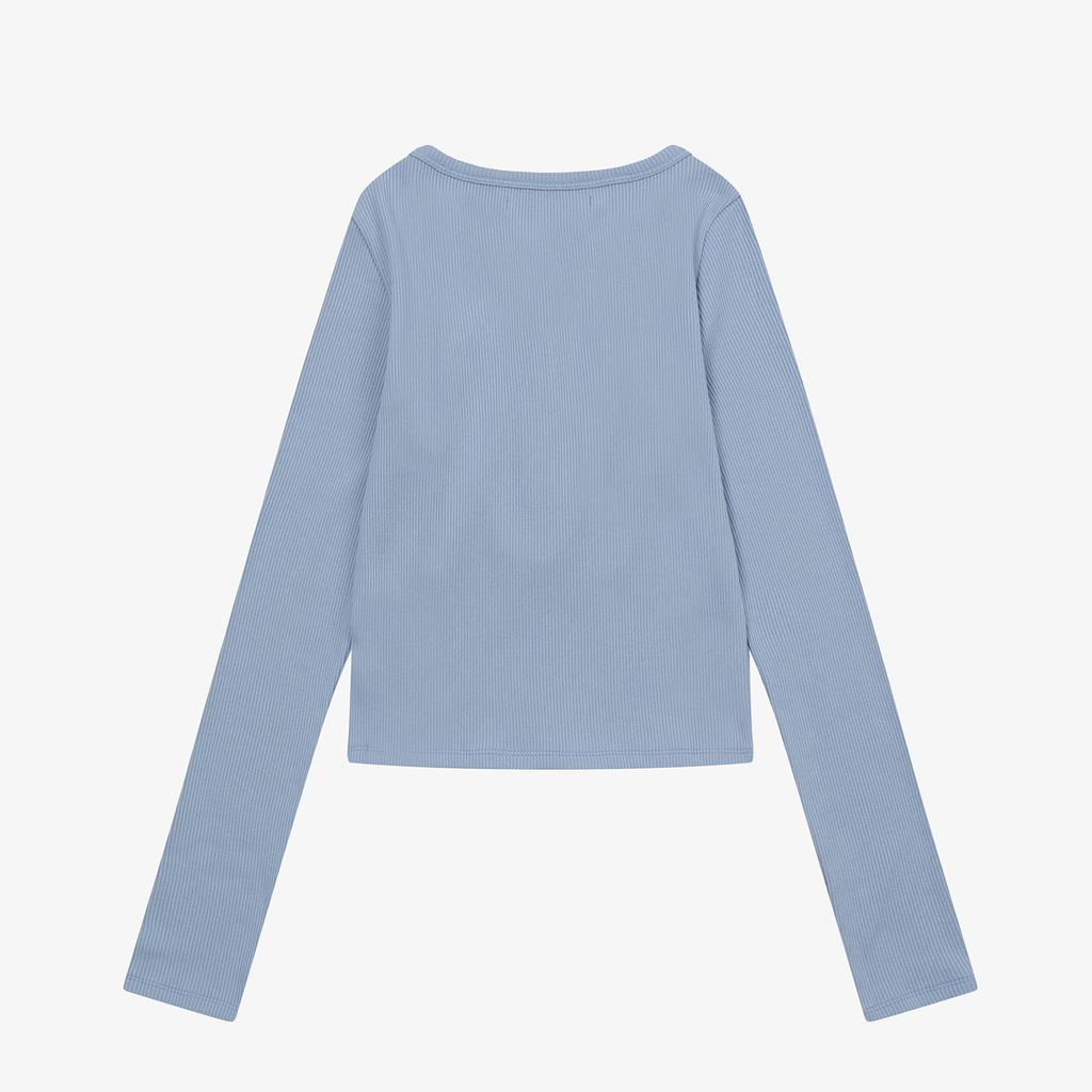 Solteuaenchokollis Ribbed Henley Neck Long Sleeve T-Shirt Sky Blue 4W2511001