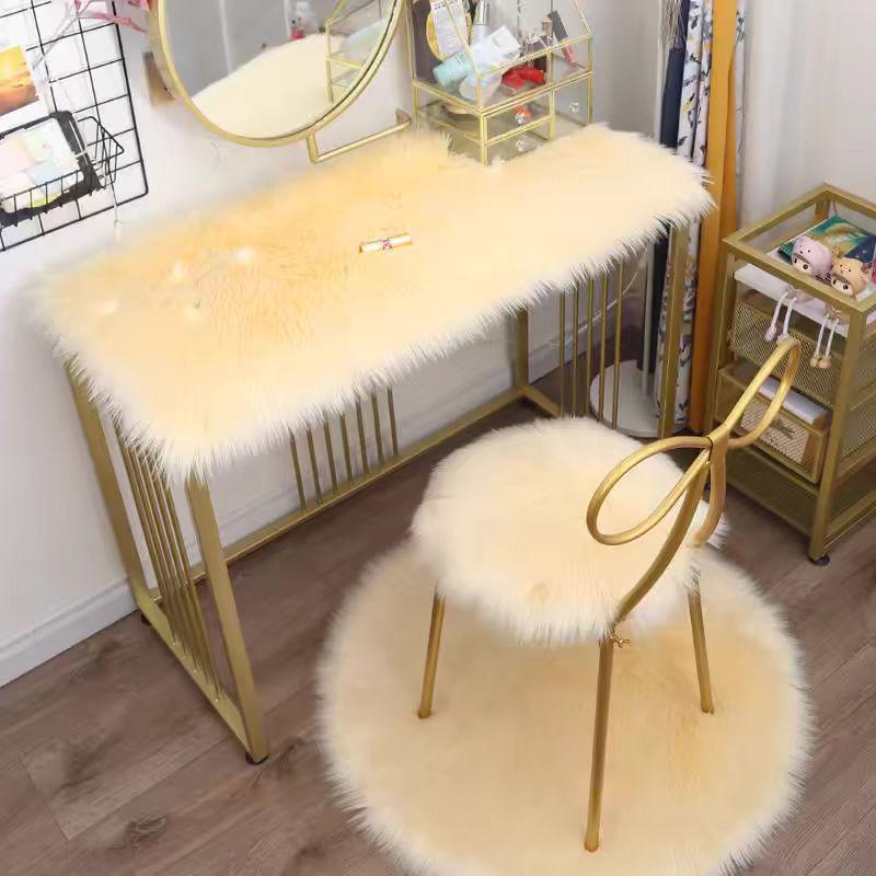 Fluffy Round Makeup Table Cushion - Long Plush Faux Fur Decorative Mat