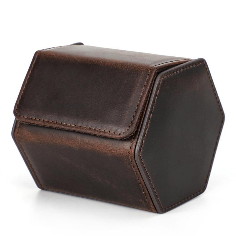 

Шестиугольная коробка для часов из натуральной кожи: Пылезащитный и противоударный для механических часов кофейный