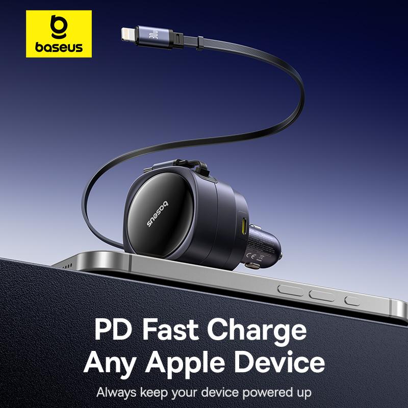 Baseus 90W USB Type-C Car Charger Dual Retractable Cable PD QC SCP AFC PPS Fast Charging For Tablet iPhone Samsung Huawei Xiaomi