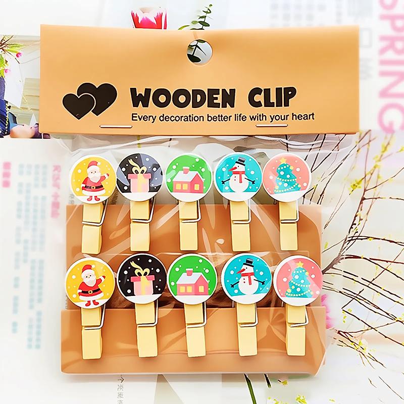 Cartoon Photo Display Decorated Odorless Christmas DIY Festive Atmosphere Gift Embellishment Wooden Clip Creative