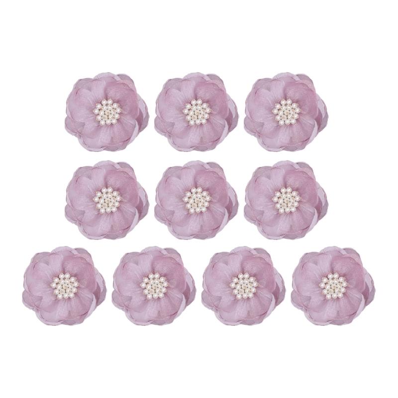 Fabric Flower Appliques with Layered Construction and Center Clusters, Set of Ten for Garments, Hair Accessories and Crafts