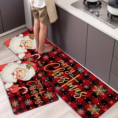 1Pcs Anti Fatigue Kitchen Rugs Christmas Print Waterproof Non-Slip Thick Cushioned Kitchen Mat Heavy Duty Comfort Standing Mat for Kitchen