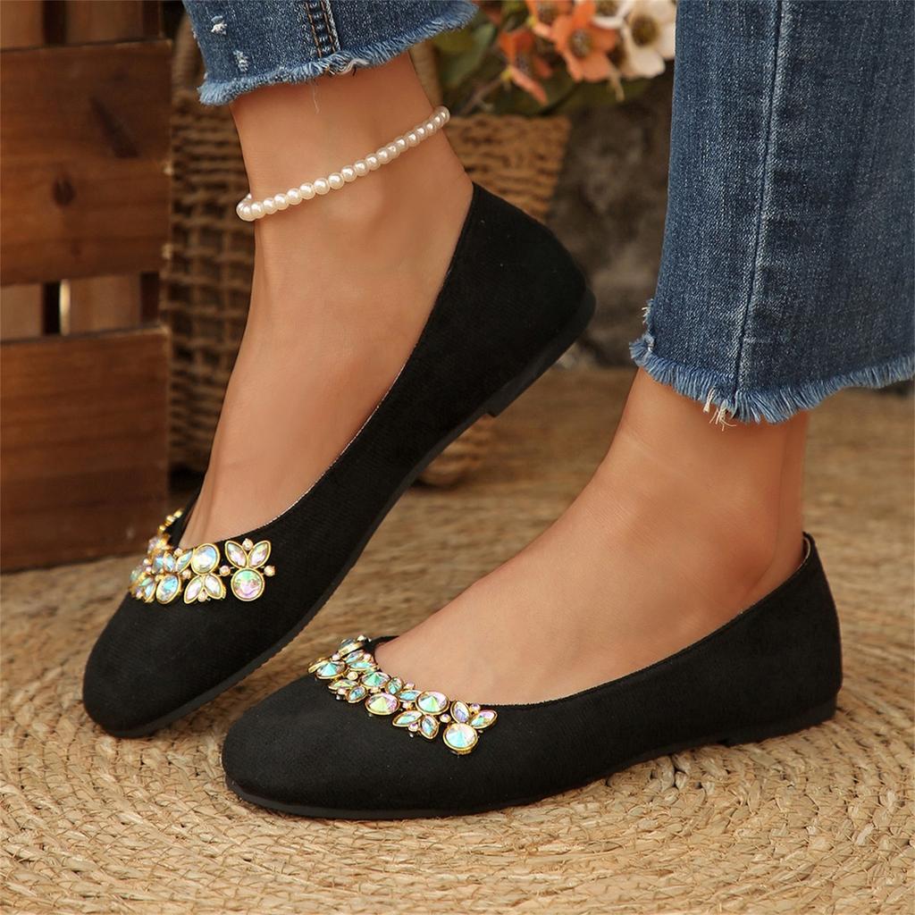 Women's Fashionable Casual Round-Toe Oversized Rhinestone Flats