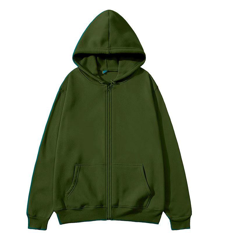 European & American Unisex Zip-Up Fleece Hoodie: Solid Color, Autumn/Winter Sportswear