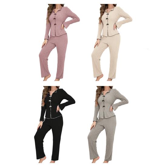 Women's 2 Piece Pajama Set Long-Sleeve Top with Bow And Long Pants Sleepwear Set Casual Fall Loungewear Pjs Set