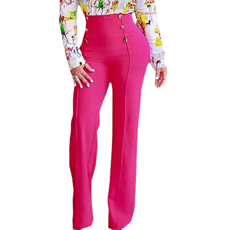 Pantaloni Casual Donna Autunno/Inverno 2026 Colore Unico Bottoni Micro-Svasati