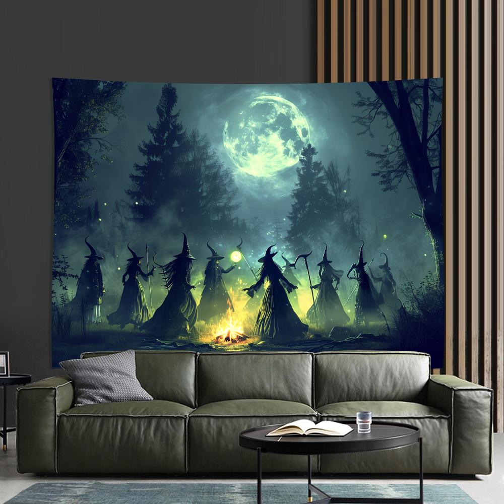VIKAMA Witch Night Gathering Magic Tapestry Full Moon Halloween Theme Party Occult Studio Gothic Room Decor