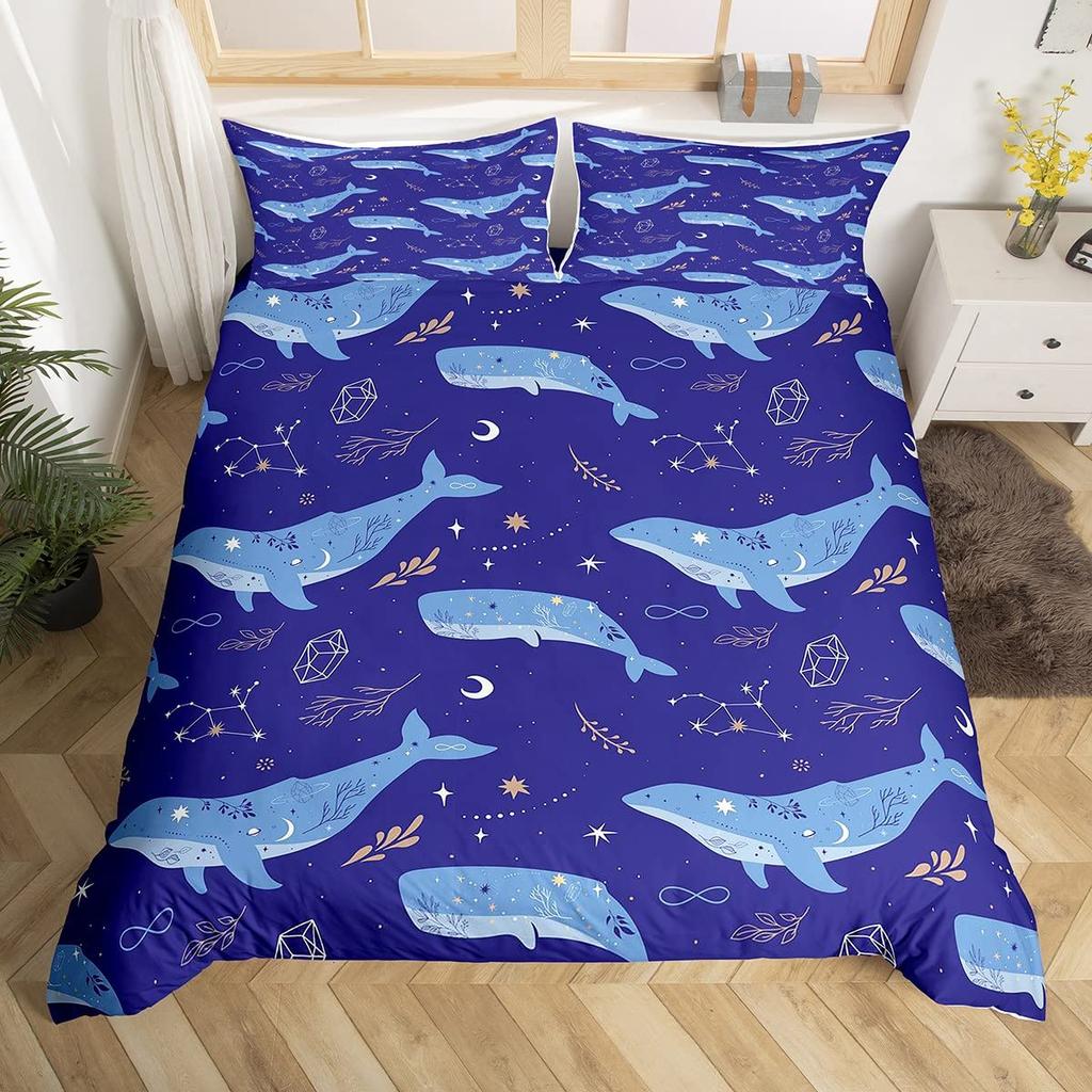 Whale Comforter Cover Twin SizeOcean Theme Bedding Set For KidsNautical Sailing Quilt Set Ocean Duvet Set Ocean Decor 3 Pieces