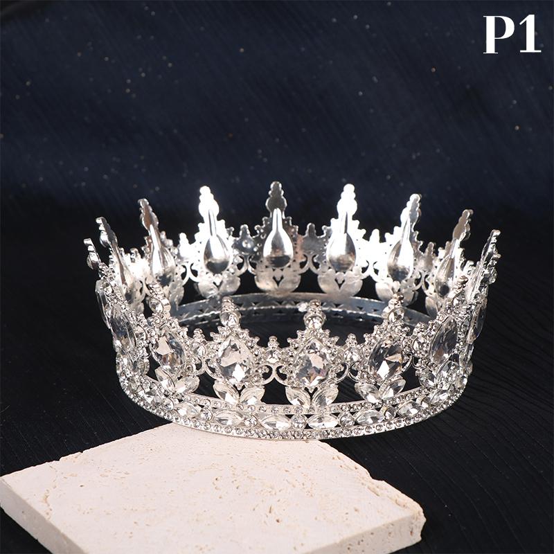 2024 New Baroque Round Wedding Crown Bridal Pageant Rhinestone Crystal Tiaras Crown Molding Headpieces For Queens And King