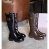 Height increase cm~ round head thick sole thick heel buckle side zipper medium and high knight boots women's boots