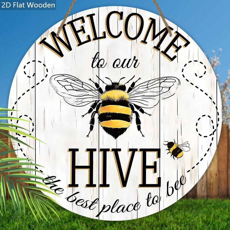 Garden Decoration, Wooden Hanging Decorative Signs, "WELCOME" Logo, Bee Pattern, 2D Graphic Products, Housewarming Gifts for Friends