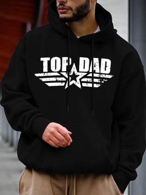Top Dad" Graphic Men's Hoodie, Casual and Comfortable Long-sleeved Pullover with Star Print Design, Autumn and Winter Style