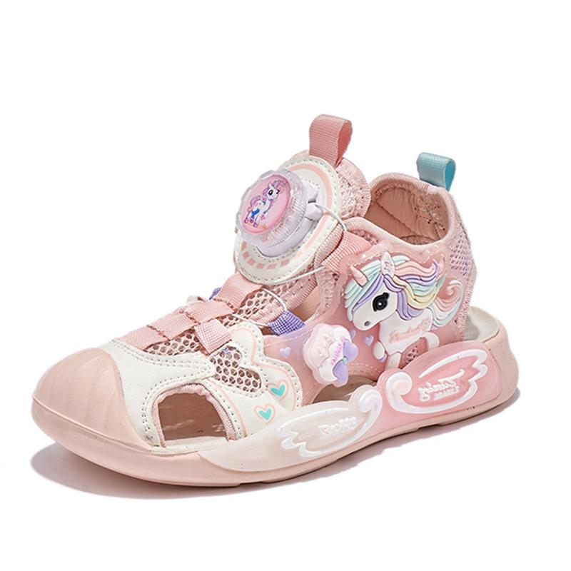 New Summer Girls' Closed Toe Rotating Button Beach Soft Sole Refreshing Sandals