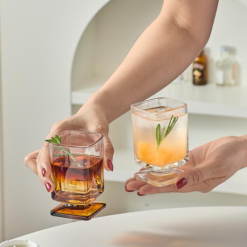 Gradient Colored Square Glass Uniquely Maillard Colored Low Footed Glass Vintage Style Juice Glass Sparkling Water Cup