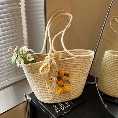 Fashionable Handmade Flower Decoration Handbag for Women's Summer New Fashionable One-shoulder Crossbody Bag Bucket Bag