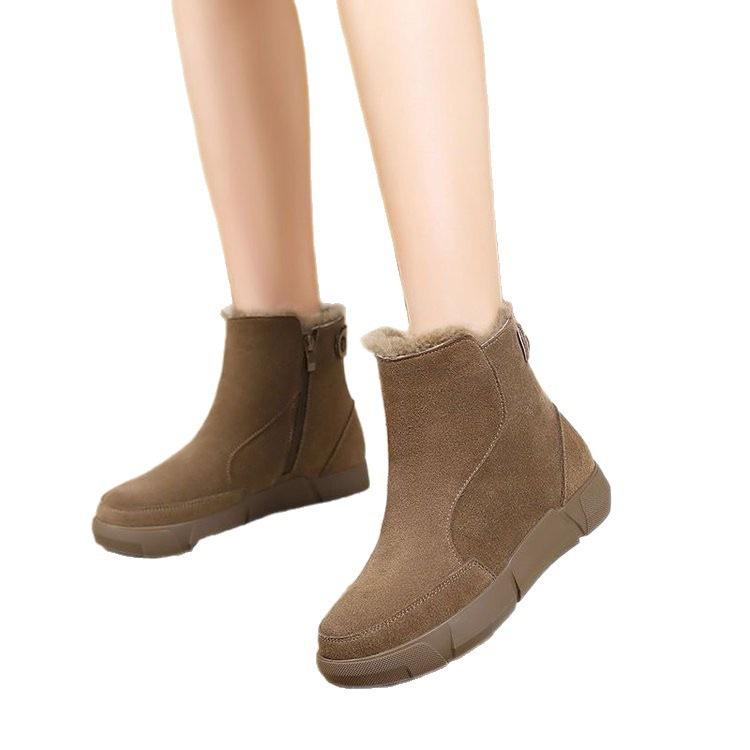 Northeast Snow Boots Women's 2025 Winter New Wool Short Boots Non-slip Velvet Warm Thickened Cotton Boots Flat Cotton Shoes